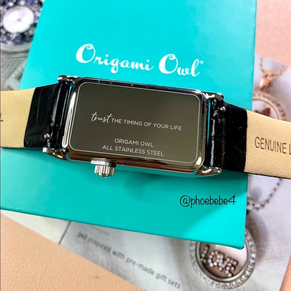 Origami Owl Signature Silver Locket WATCH Crystals Black Croc Leather Stainless - Picture 4 of 13